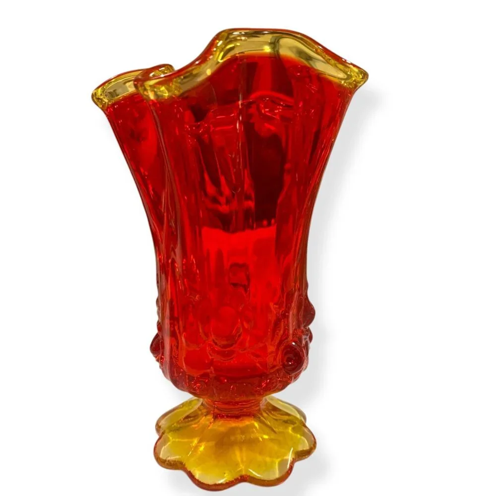 VTG Fenton‎ Glass Amberina Stretch Ruffled Vase 6